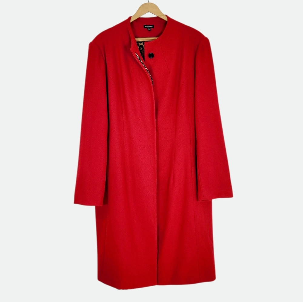 J. PETERMAN Third Act Wool Blend Coat Red w/ Leopard Print Lining Size 18 - Picture 2 of 11